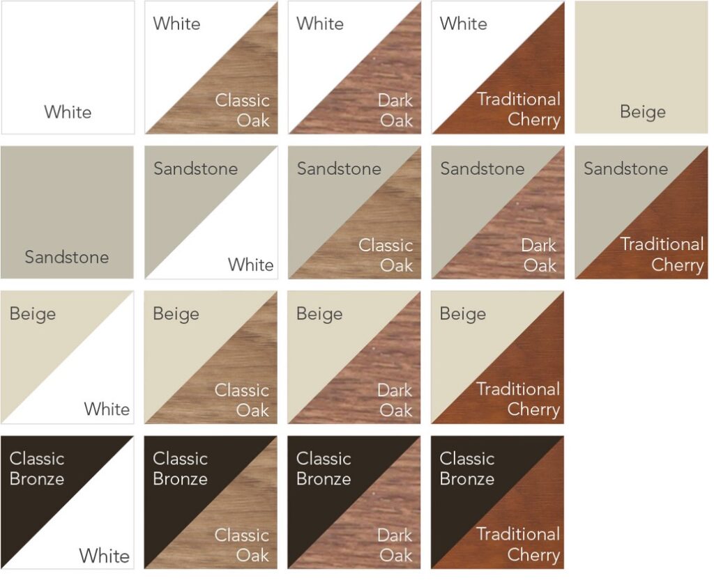 frame options featuring frame colors and laminate colors