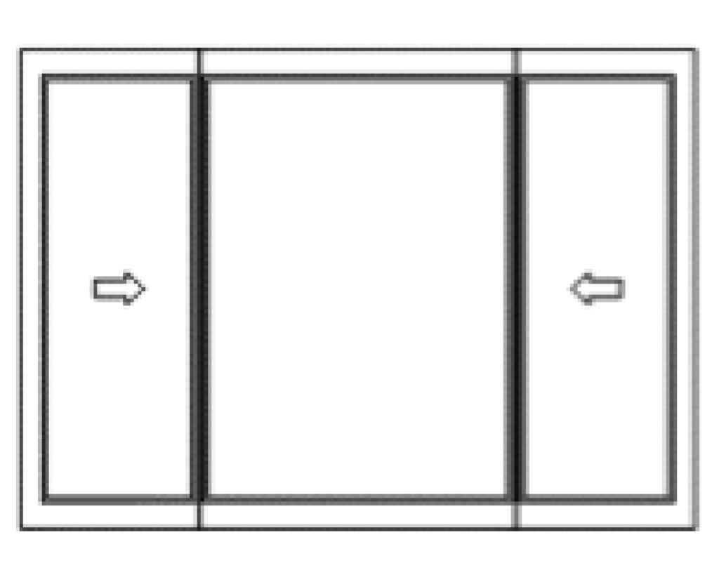 a line drawing of a triple slider style window