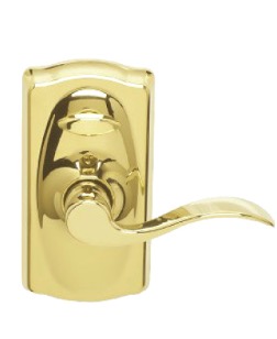 schlage sense accent lever electronic lockset interior in the bright brass finish