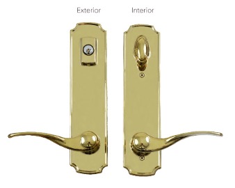 eclipse style trilennium multi-point lock in the bright brass finish interior and exterior view
