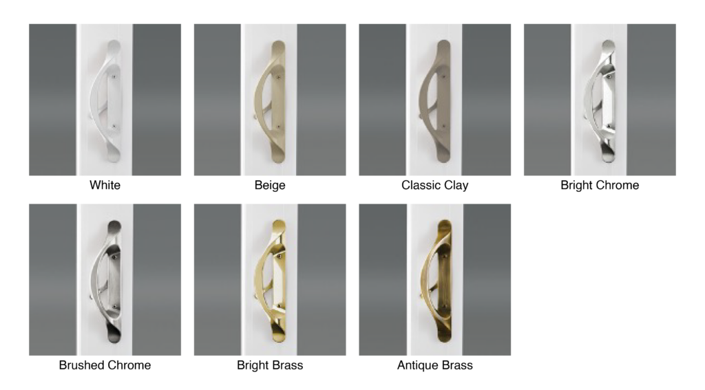 gold series patio door elegant handle styles including: white, beige, classic clay, bright chrome, brushed chrome, bright brass, antique brass