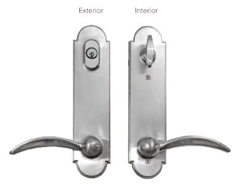 pinnacle style trilennium multi-point lock in the satin nickel finish interior and exterior view