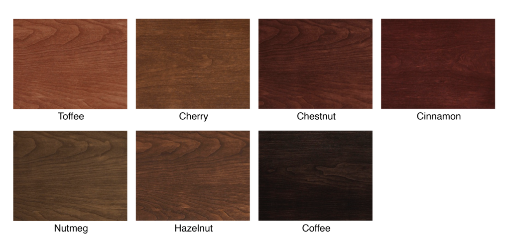 platinum cherry door stains including: toffee, cherry, chestnut, cinnamon, nutmeg, hazelnut, coffee