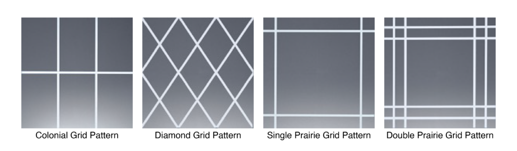 grid patterns that include: colonial, diamond, single prairie, double prairie