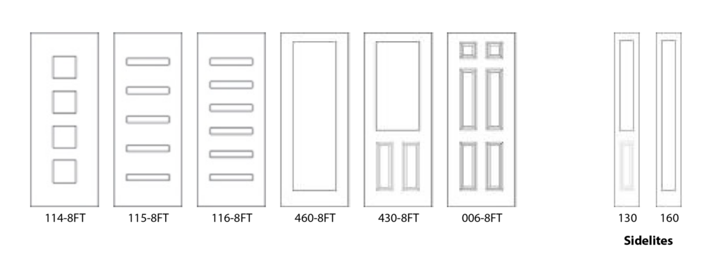 a grid outlining the various silver series 8 foot door styles and sidelite options